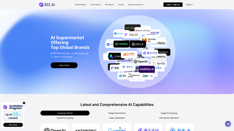 [Official Website] 302.AI is an AI supermarket offering top global brands, $0 Monthly fee, pay as you go, open to everyone