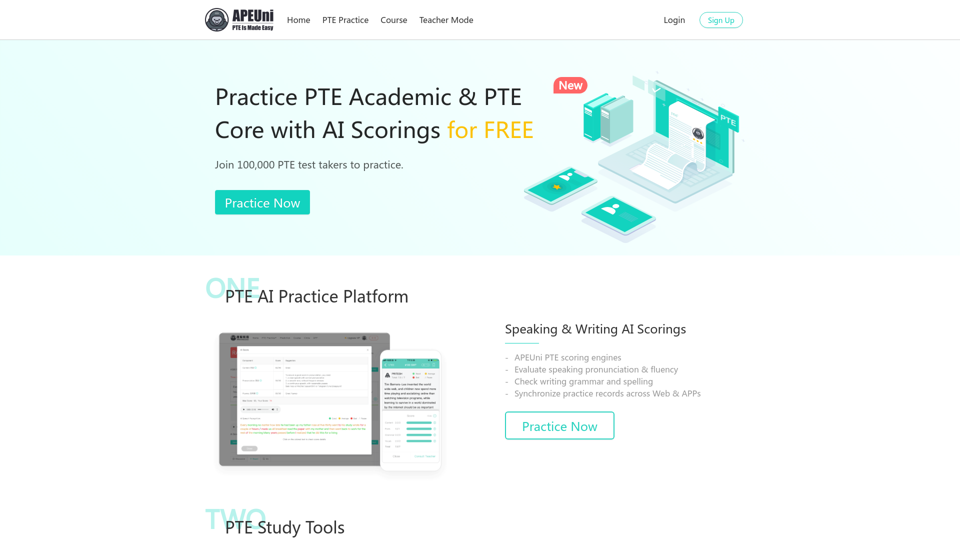 Practice PTE with AI Scorings - PTE APEUni