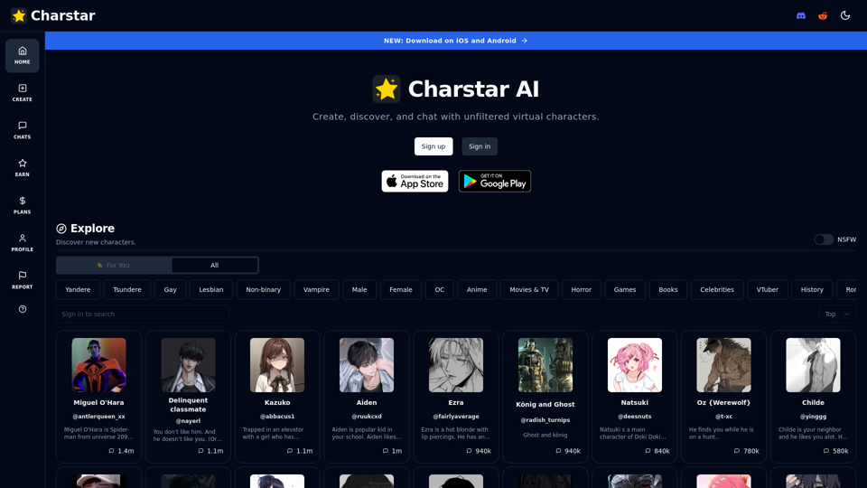 Charstar: Chat with virtual AI characters