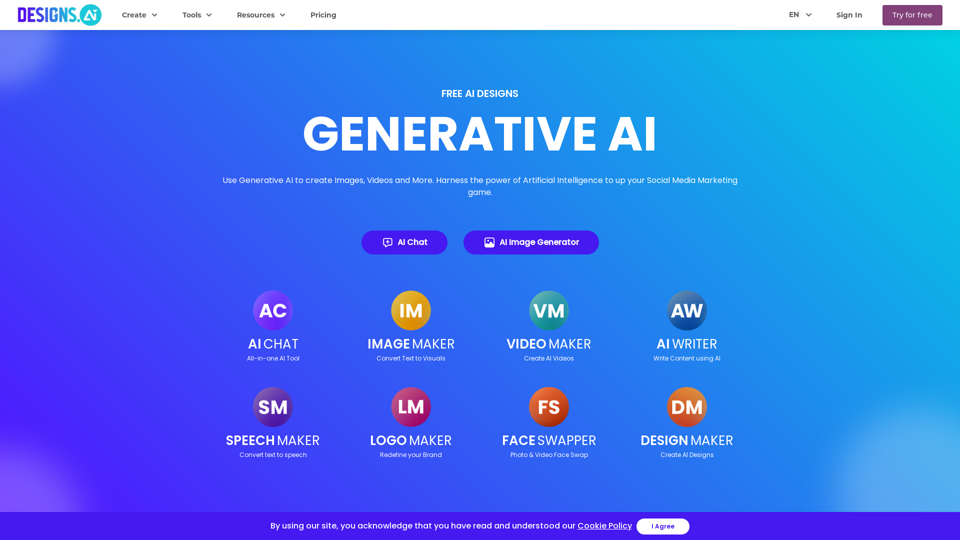 Designs AI - Free Online Logo, Image, AI Chat Videos & Voice Generator