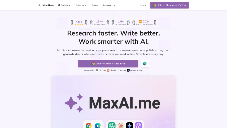 MaxAI.me: Read faster. Write better. Free AI extension.