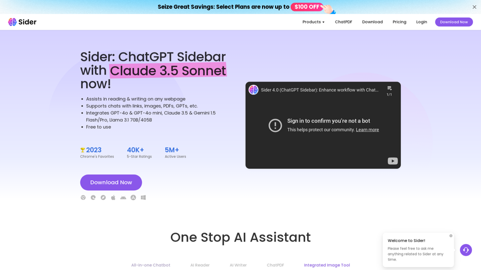 Sider: ChatGPT Sidebar + GPT-4o, Claude 3.5, Gemini 1.5 & AI Tools