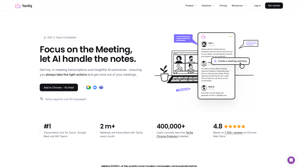 Tactiq.io -  AI Meeting Transcripts for Google Meet, Zoom & Teams