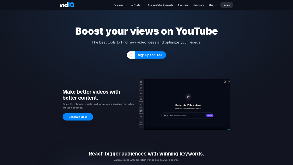 Boost Your Views And Subscribers On YouTube - vidIQ