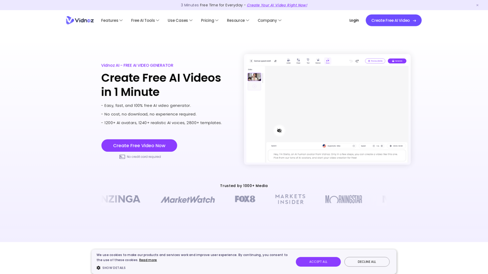 Vidnoz AI: Create FREE AI Videos 10X Faster Online