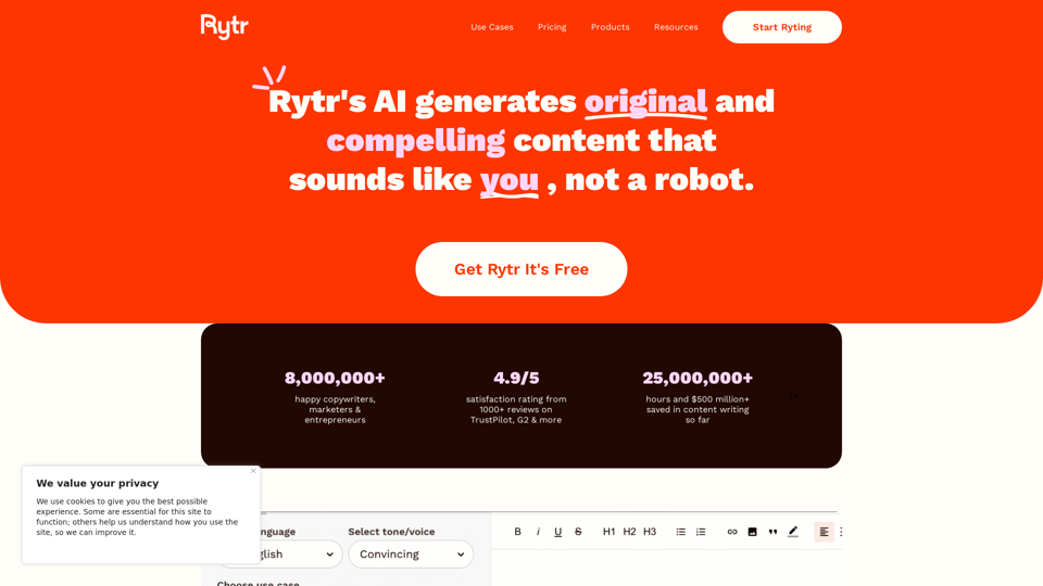 Free AI Writer, Content Generator & Writing Assistant | Rytr